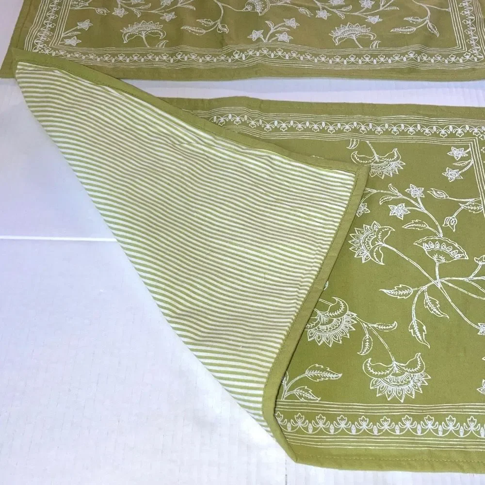 WORLD MARKET Elegant Floral Placemats Green and White 100% Cotton Set of 2